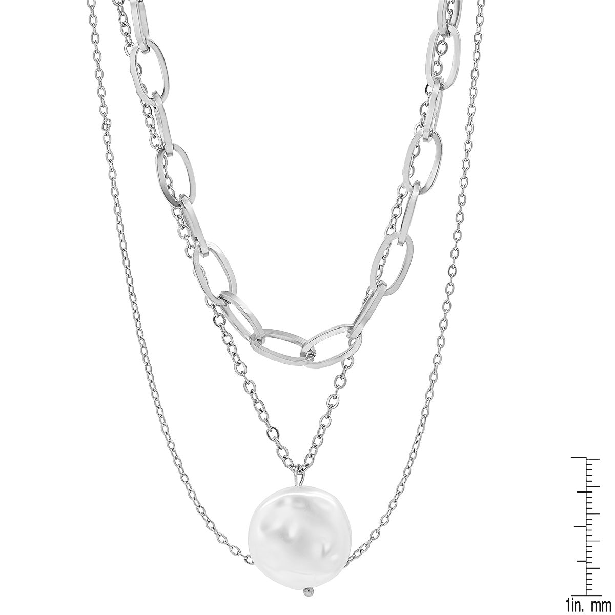 Multi Row Chain Necklace with Pearl Charm Discount Visit New