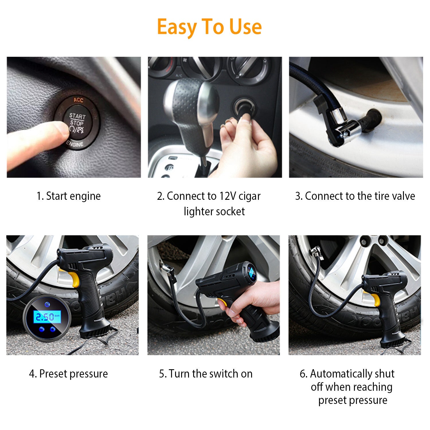 12V Digital Car Tire Inflator with LED Light 150 PSI Cheap New Arrival