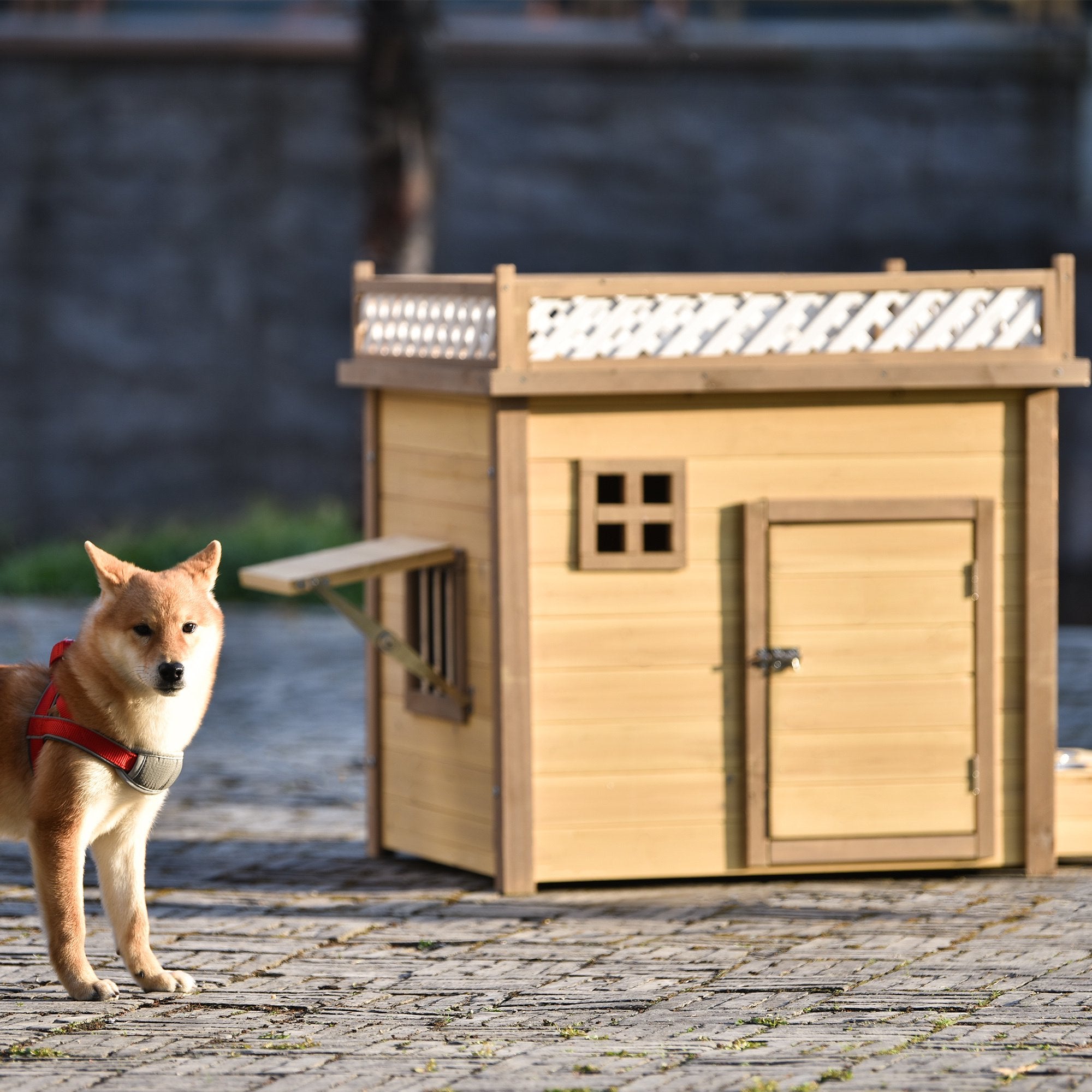 Aukfa 39.4” Wooden Dog House Puppy Shelter Kennel Outdoor & Indoor Dog Crate Cheap Nicekicks