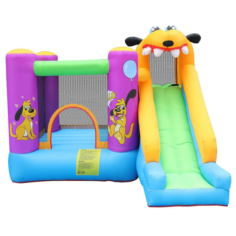 Green Dog Bouncy Castle House Slide and Jump 450W Blower Clearance Fake