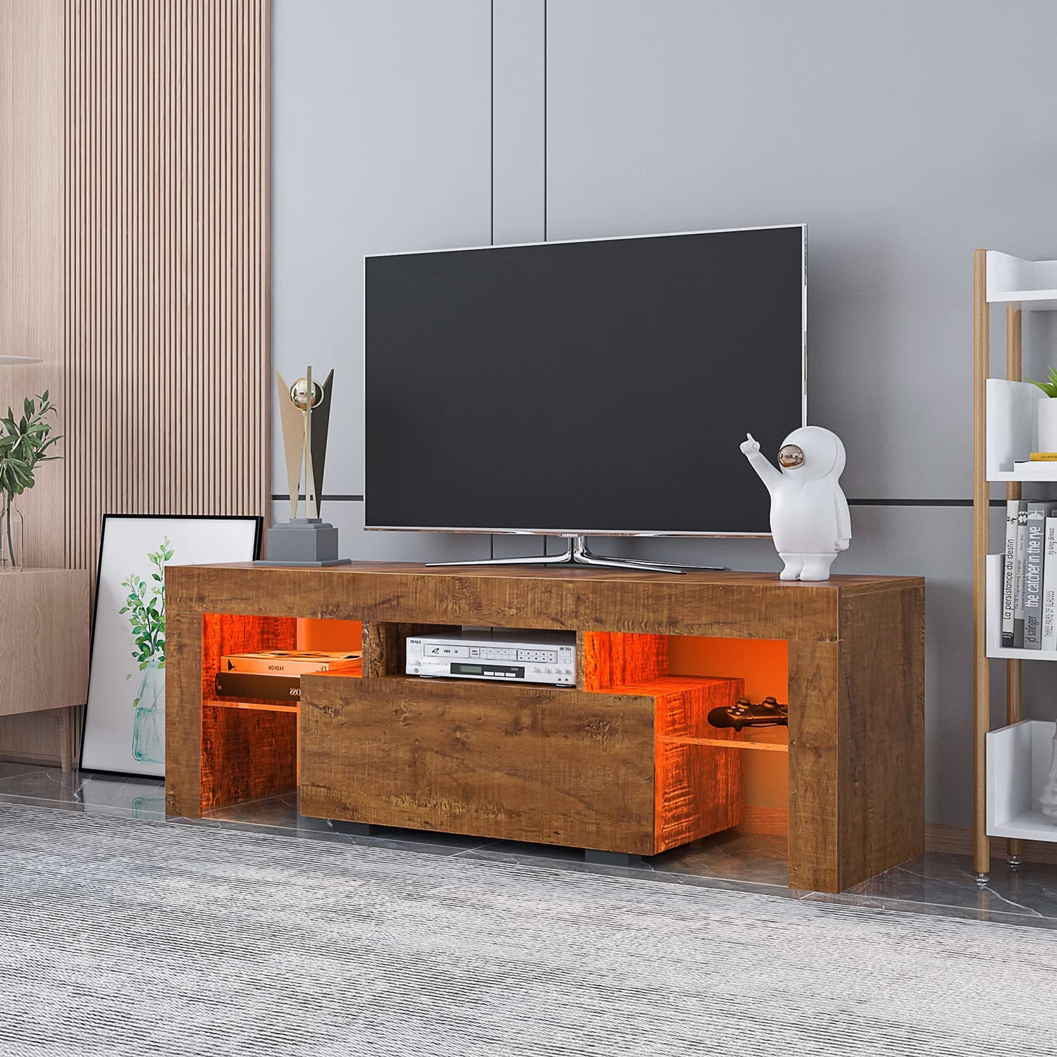 TV Stand with LED Lights Open Shelf Console Storage Table Free Shipping Pices