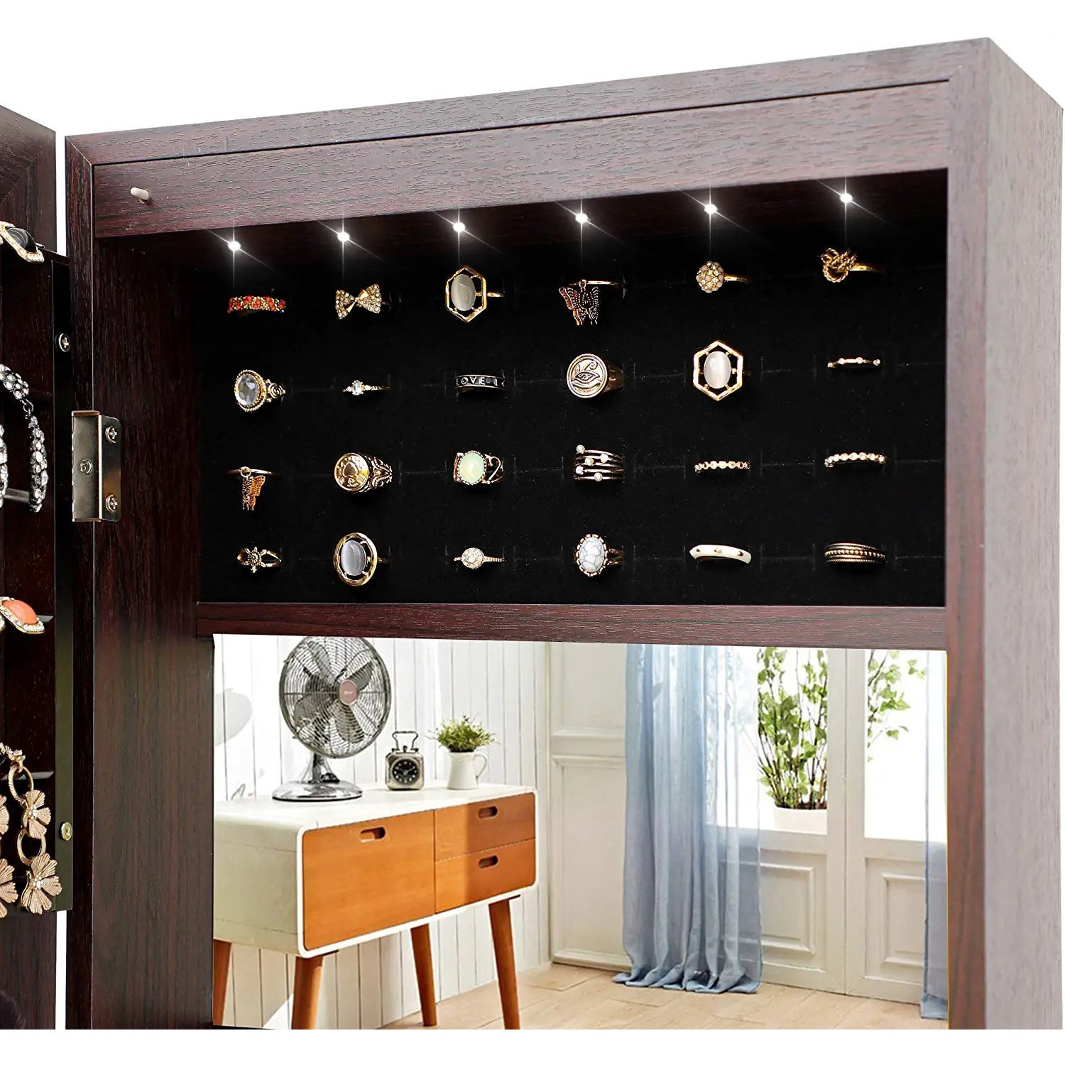 Tesmula Fashion Simple Jewelry Storage Mirror Cabinet With LED Lights Outlet Affordable