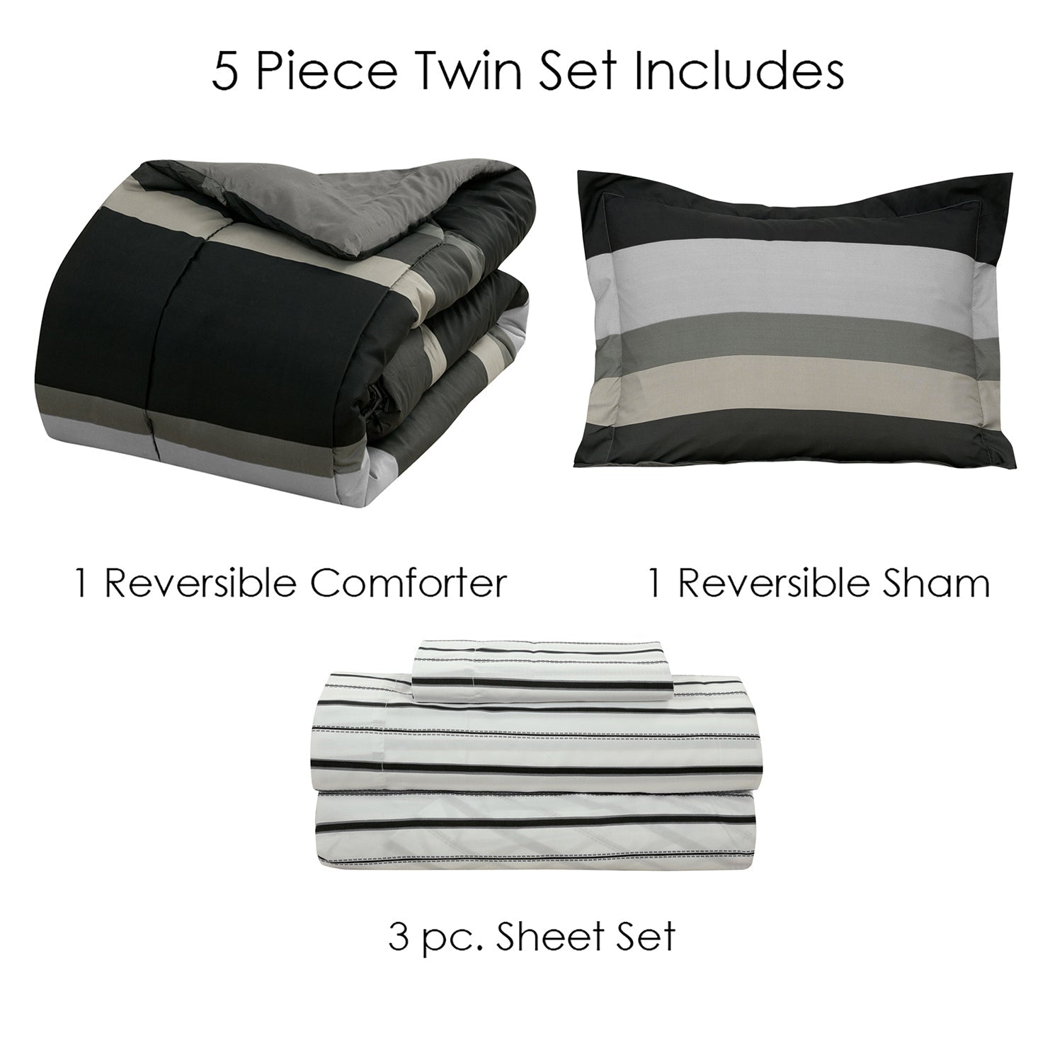 Brooklyn Flat Rugby Stripe Bed-in-a-Bag Set Supply