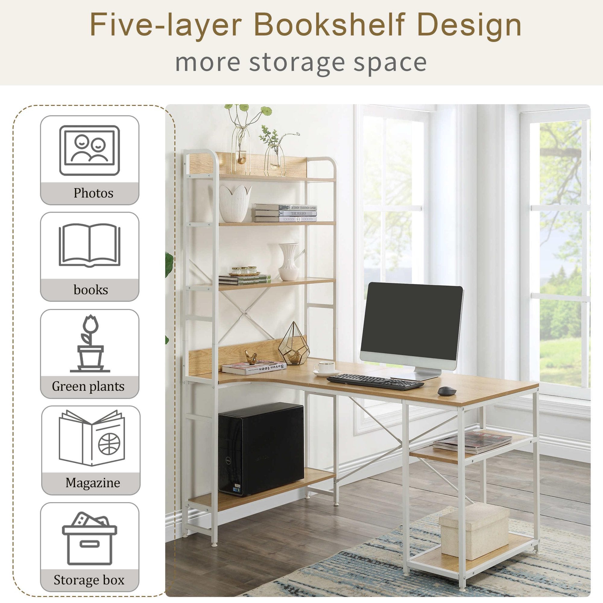 Computer Desk with 4 Tier Storage Shelves Large L-Shaped Clearance Shop