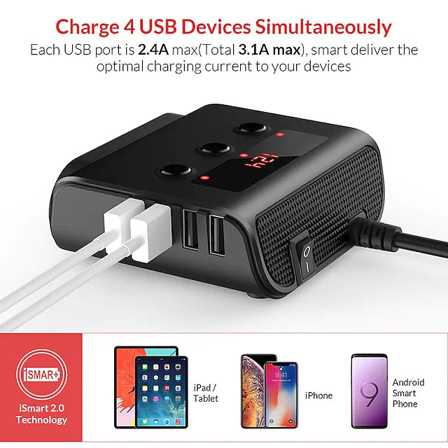 3-Way Car Plug Charger Adapter Outlet For Sale