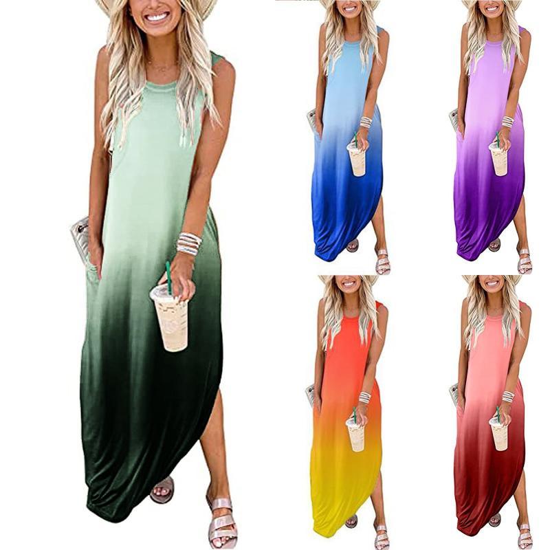 Women's Gradient Color Casual Loose Long Dress Online Online Free Shipping