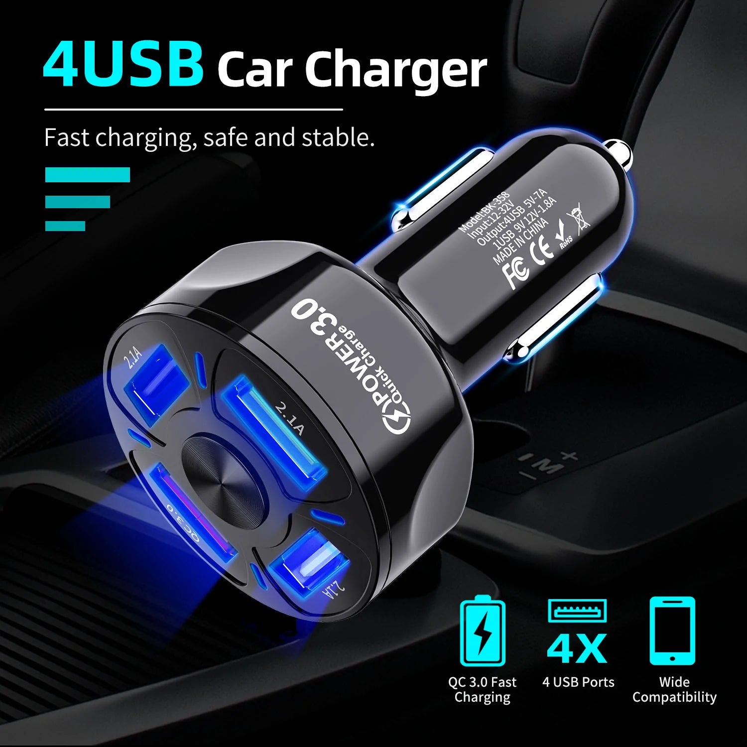 XIA LED 4 Port Rapid Car Charger Many Kinds Of Cheap Pice