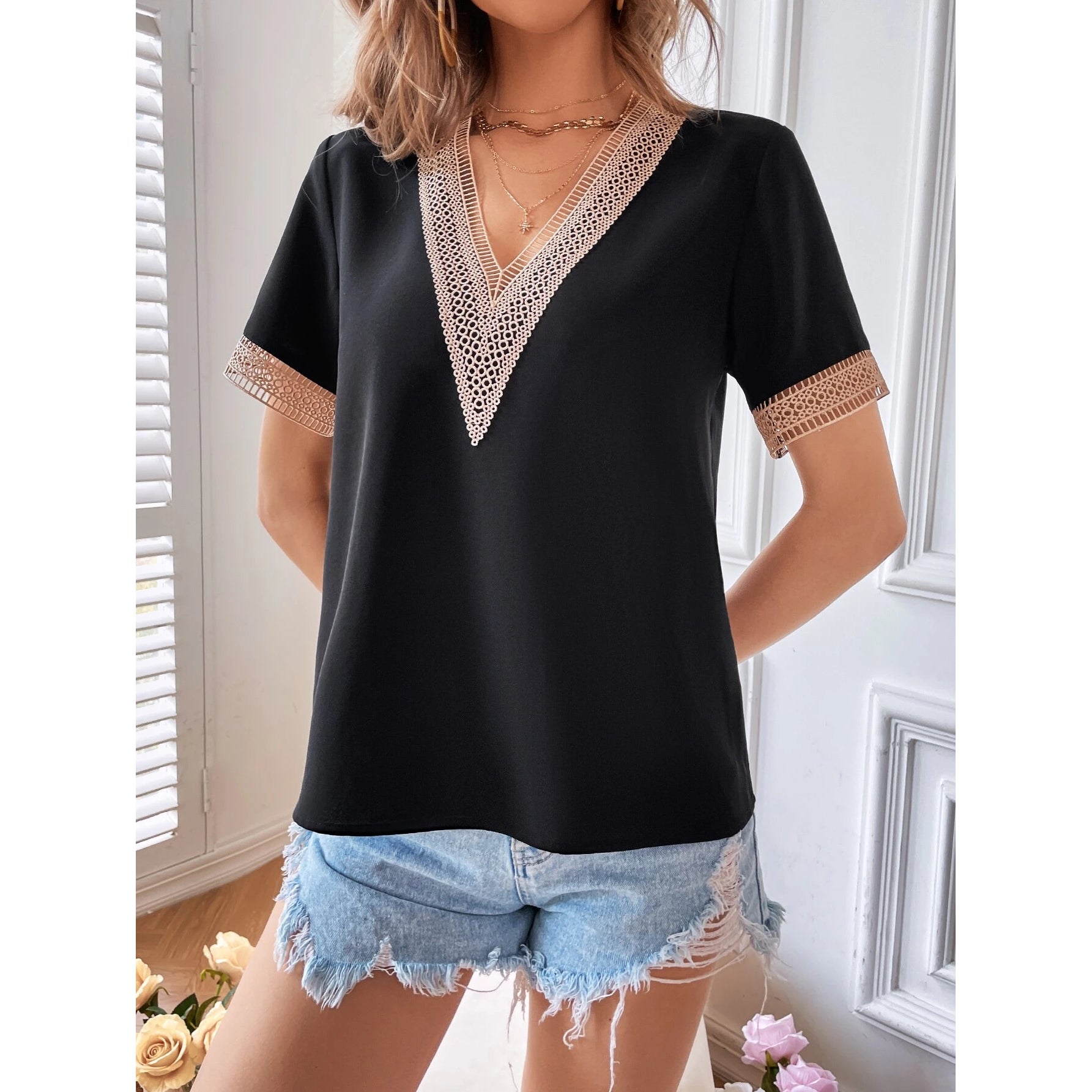 Women's Contrast Guipure Lace Blouse Sale Free Shipping