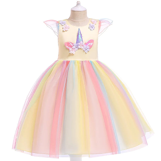 Little Girls' Dress Unicorn Rainbow Patchwork Colorful Tulle Dress Cheapest Sale Online