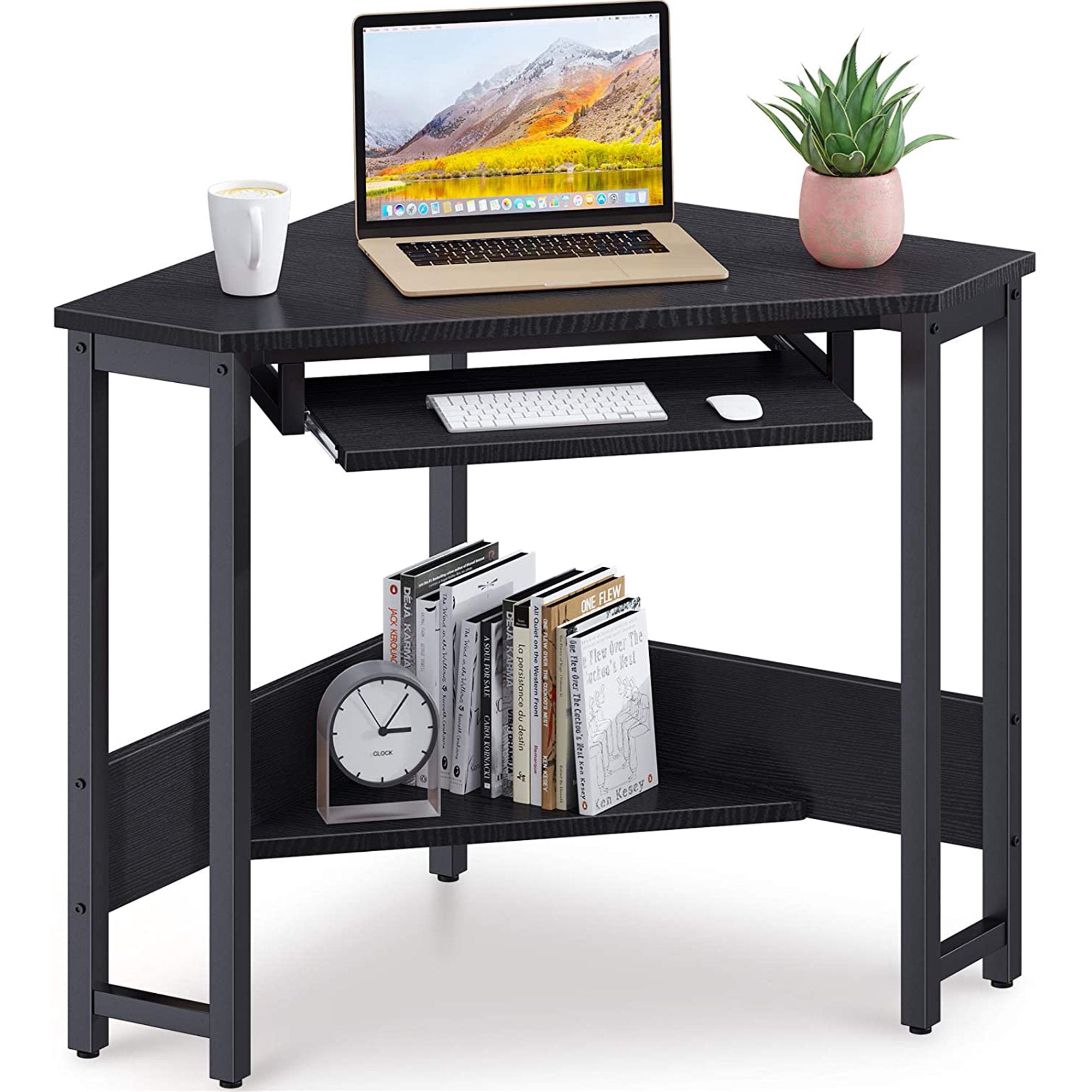 Triangle Computer Desk, Smooth Keyboard Tray& Storage Shelves Very Cheap Sale Online