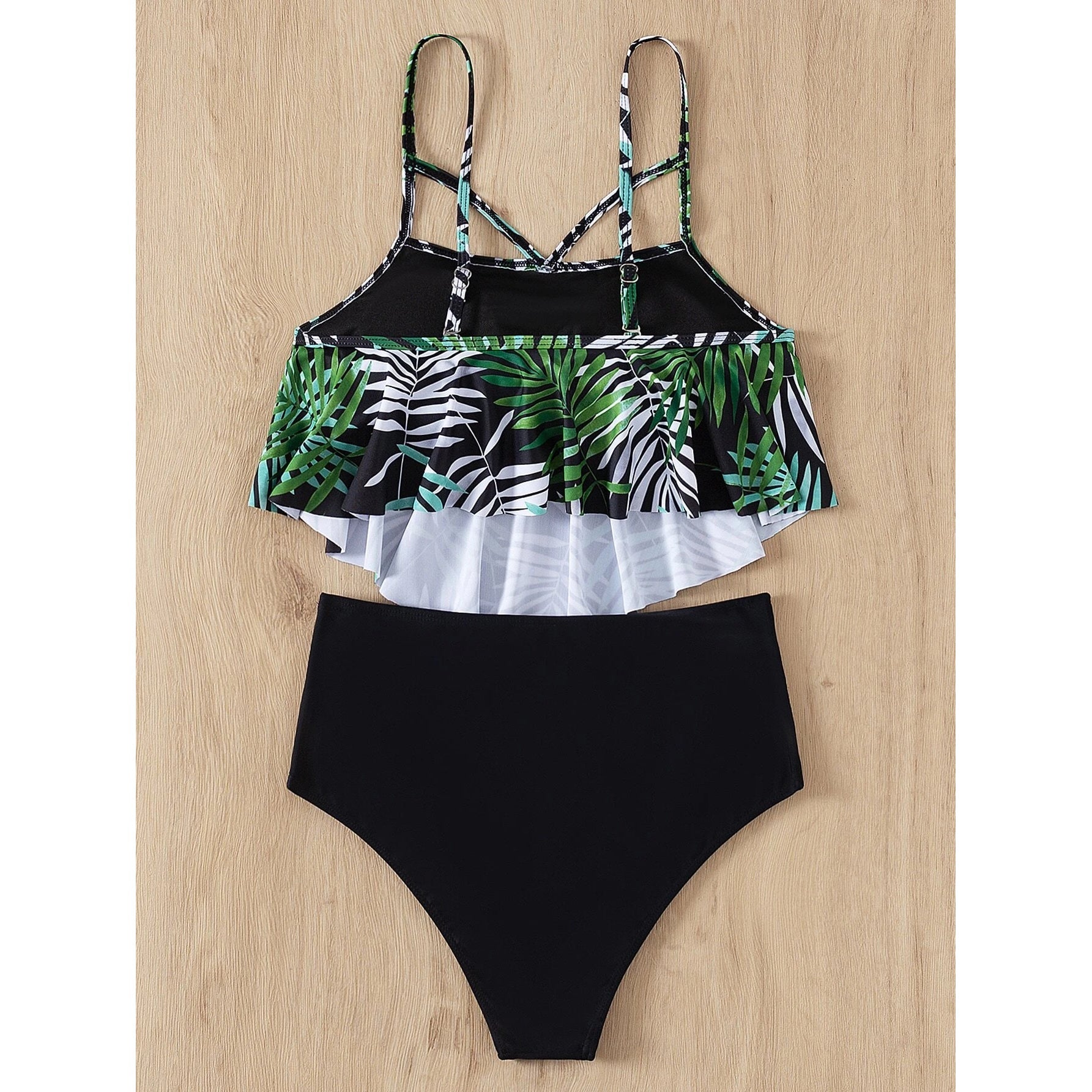 Leaf Print Hanky Hem High Waisted Bikini Swimsuit Cheap Online Online