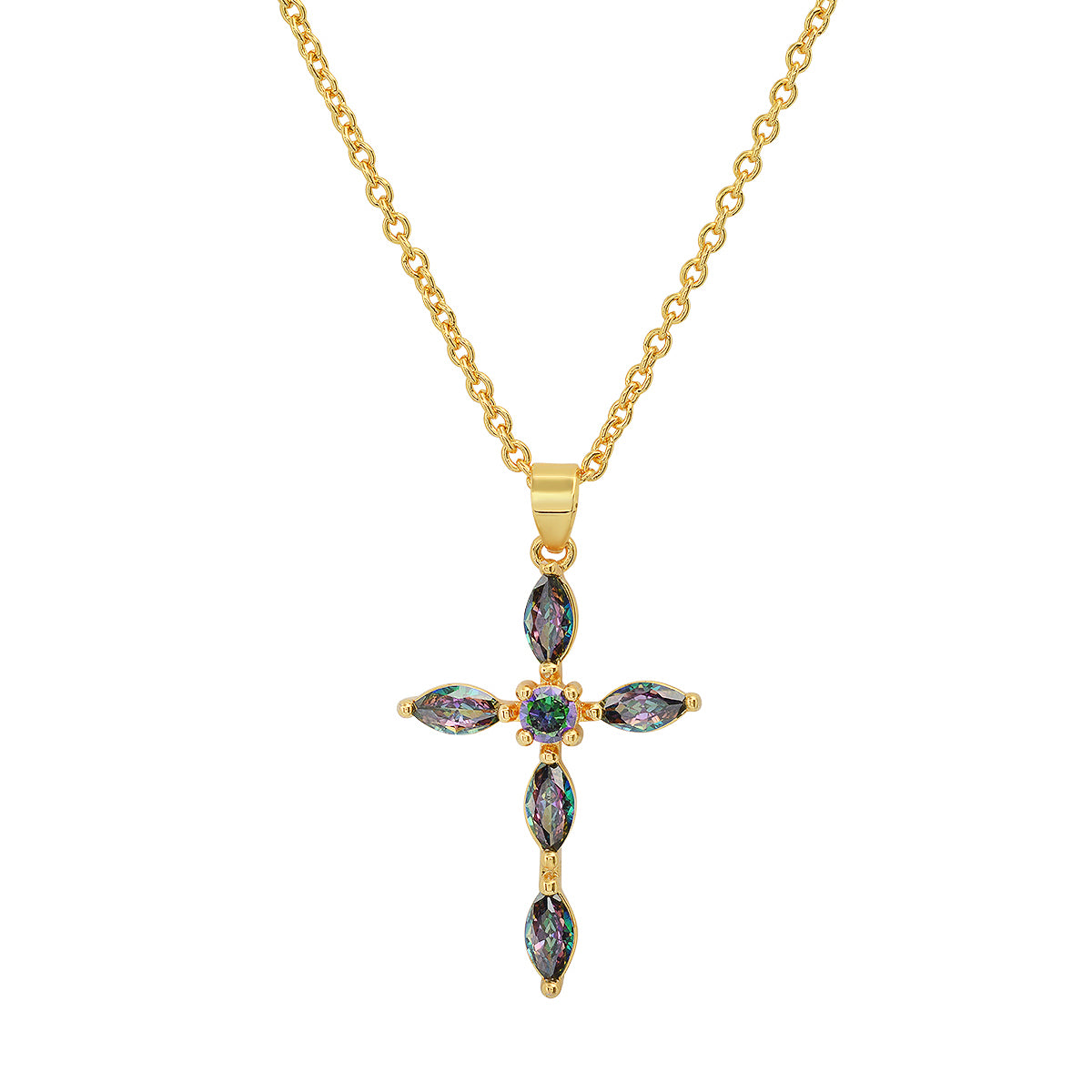 Ladies 18k Gold/White Gold Plated Brass Simulated Cross Pendant Sale With Credit Card