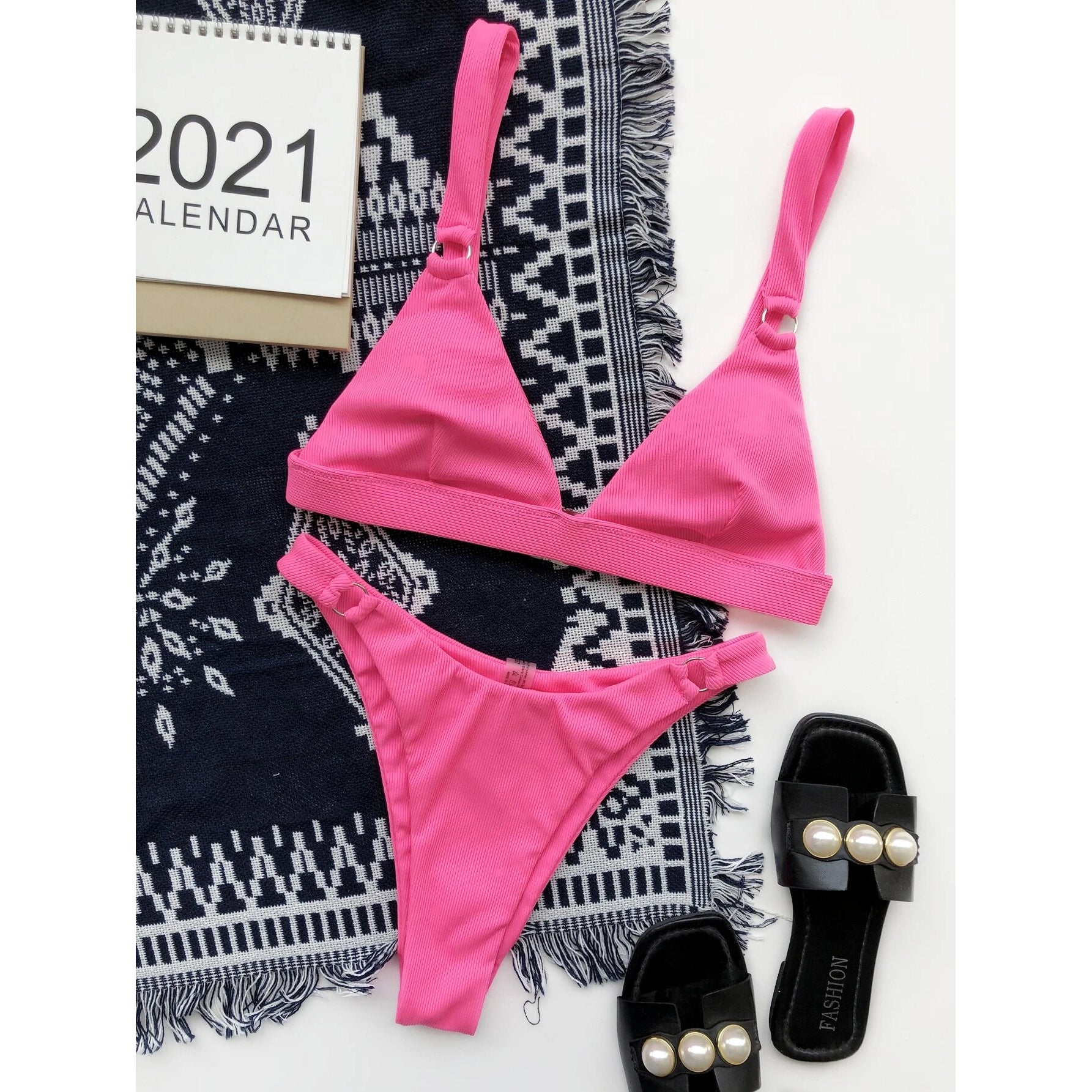 Rib Ring Linked High Cut Bikini Swimsuit Excellent Sale Online