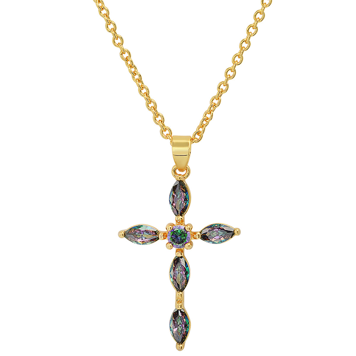 Ladies 18k Gold/White Gold Plated Brass Simulated Cross Pendant Sale With Credit Card