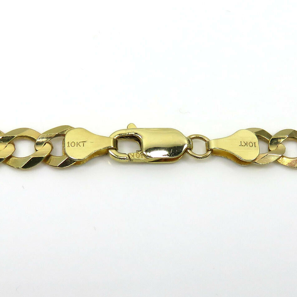 10K Solid Yellow Gold Curb Cuban Link Chain Pendant Necklace 7mm Cheap Pice Free Shipping