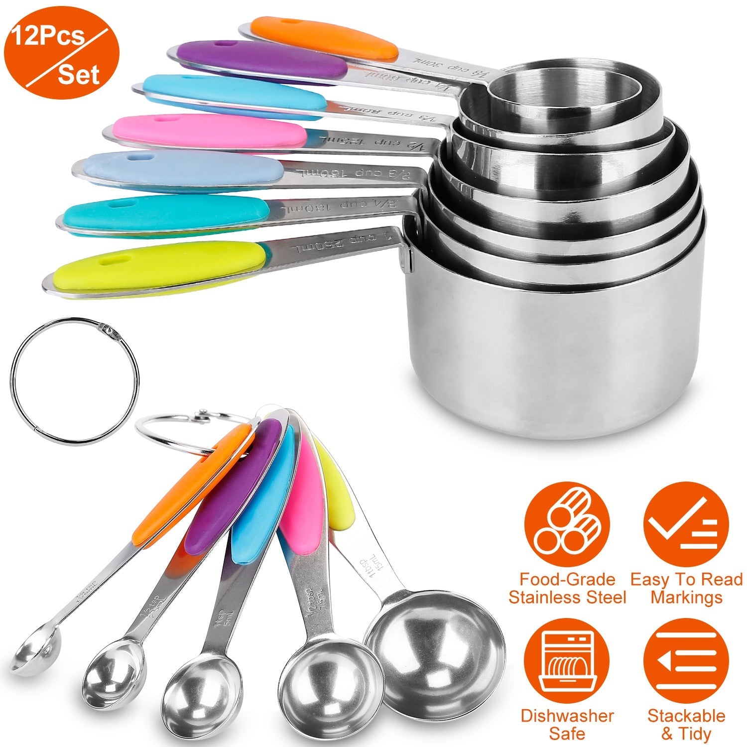 12-Piece: Stainless Steel Measuring Cups Spoons Set Free Shipping For Sale