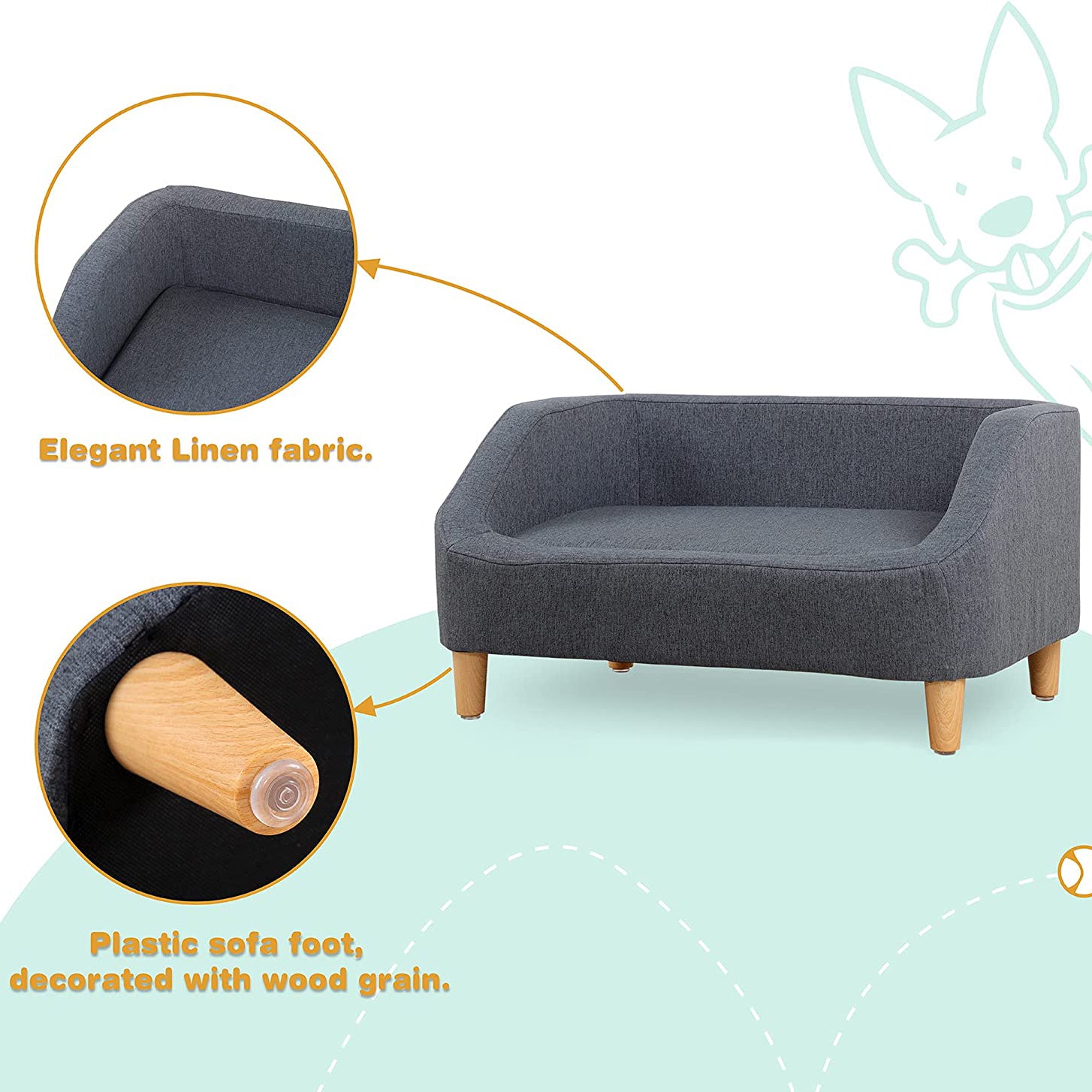 Dog Rectangular Sofa with Removable Cushion and Wooden Feet Visit Sale Online