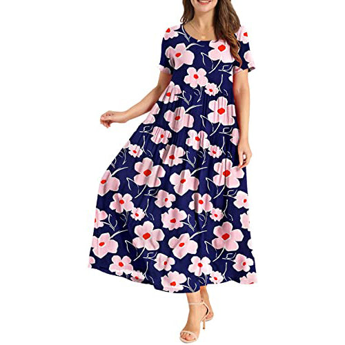 Women Casual Loose Bohemian Floral Dress Cheap High Quality