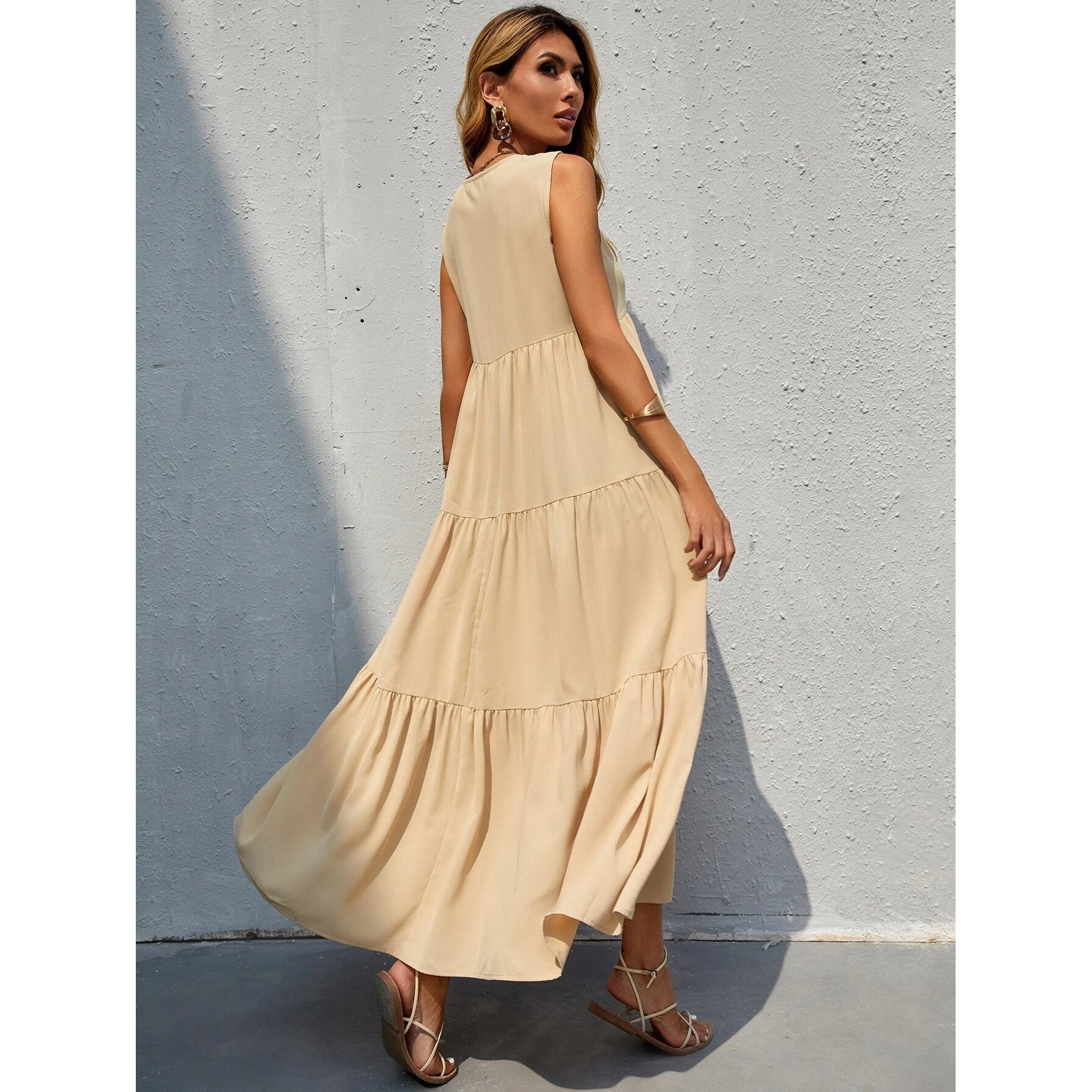 Women's V-neck Ruffle Hem Solid Dress Choice Online