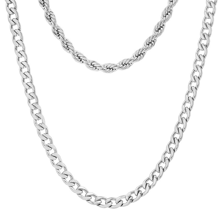 Men's Cuban and Rope Chain Double Row Necklace Sale Get To Buy