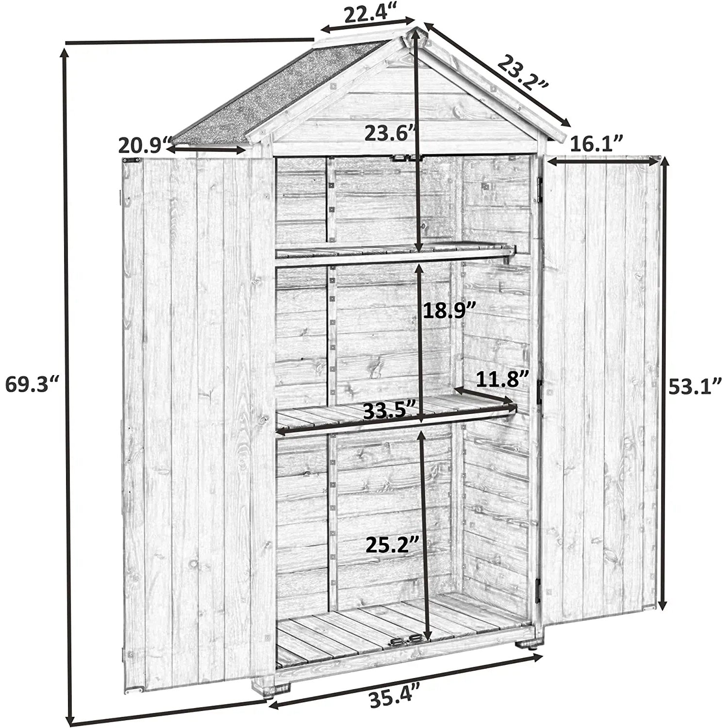 Outdoor Wood Tilt Storage Shed Tool Organizer with Waterproof Asphalt Roof Cheap Lowest Pice