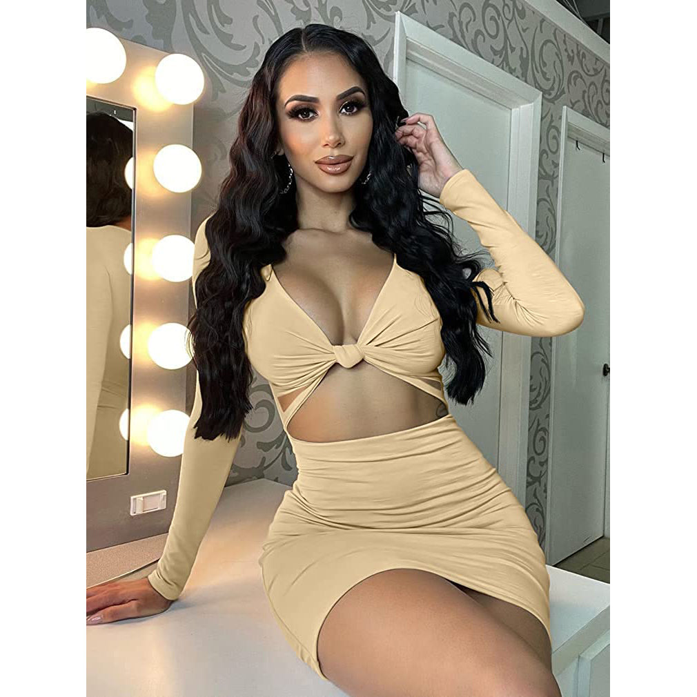 Women's Sexy Bodycon Deep V Neck Long Sleeve Cut Out Club Mini Dress Clearance Sast