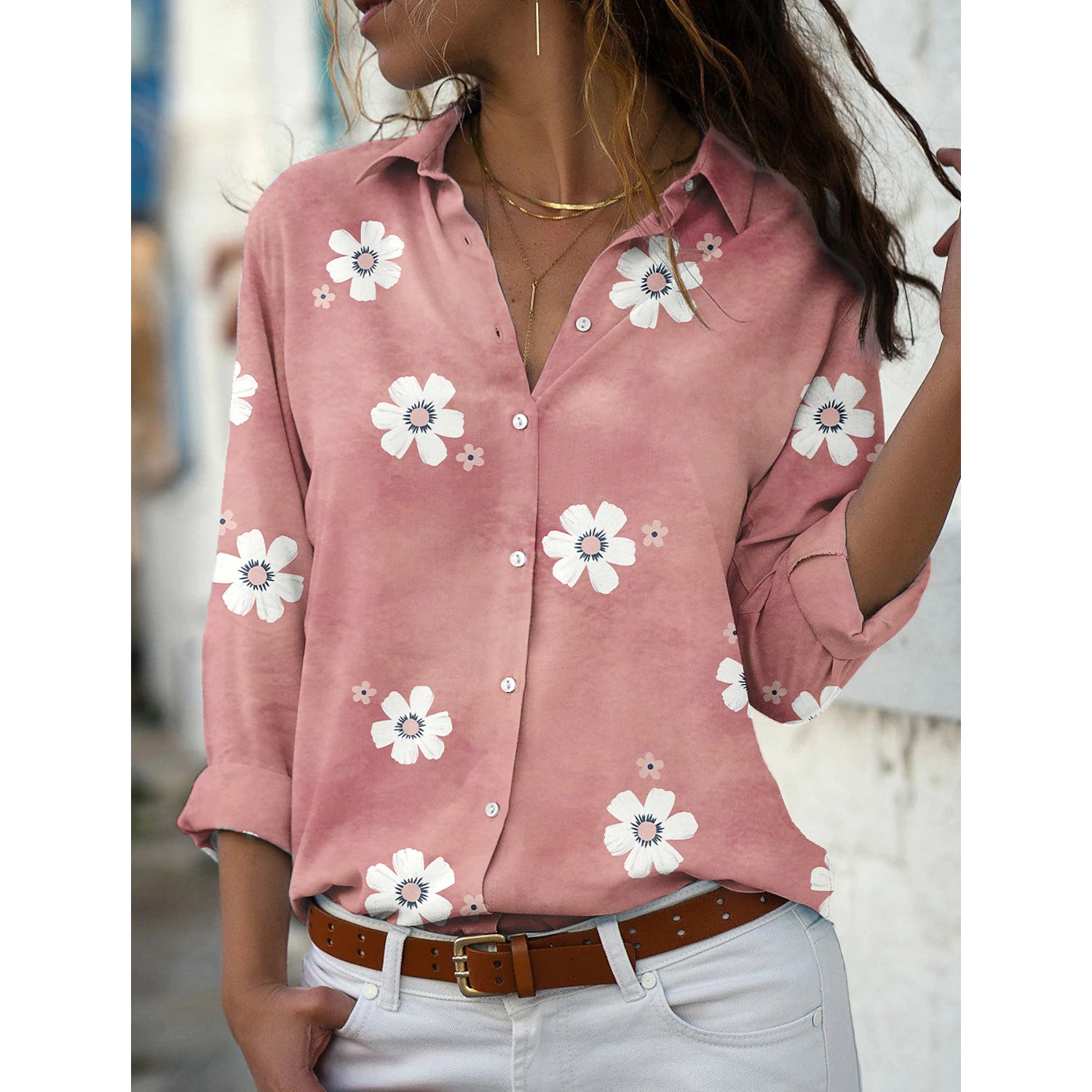 Women's Floral Button Themed Shirt Top Sale Cost