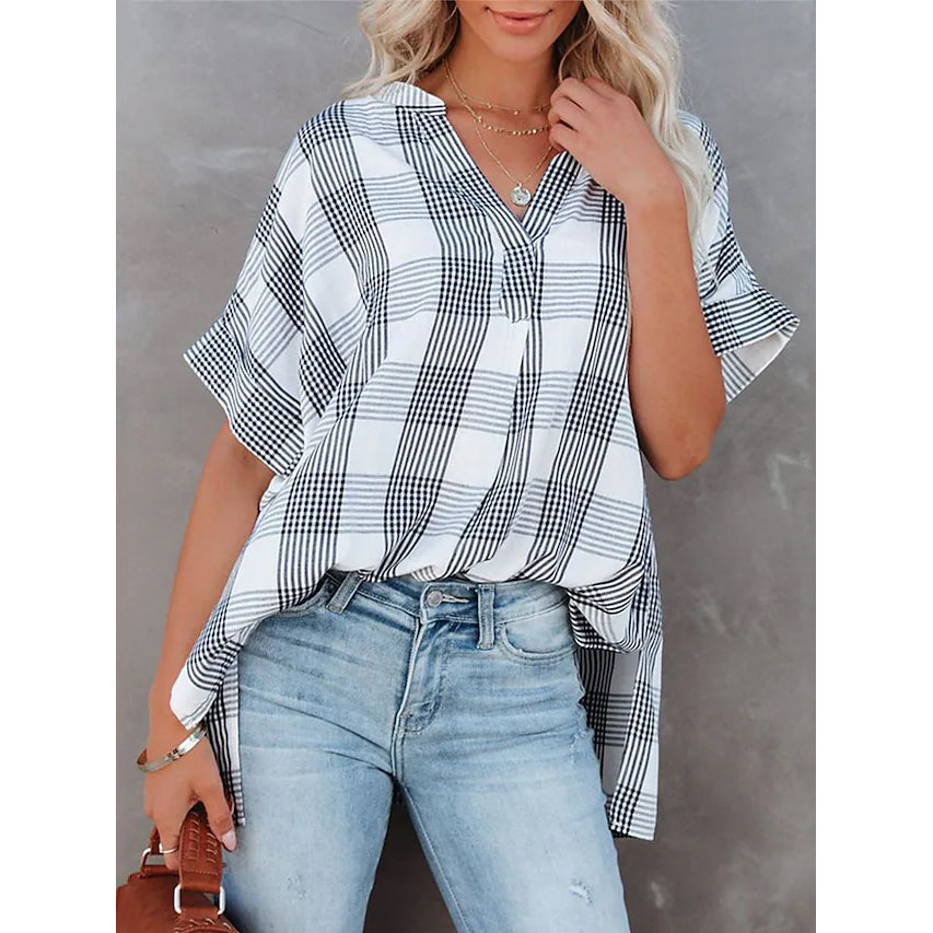 Women's V-Neck Loose Shirt Short Sleeve Top Sale 2025 New