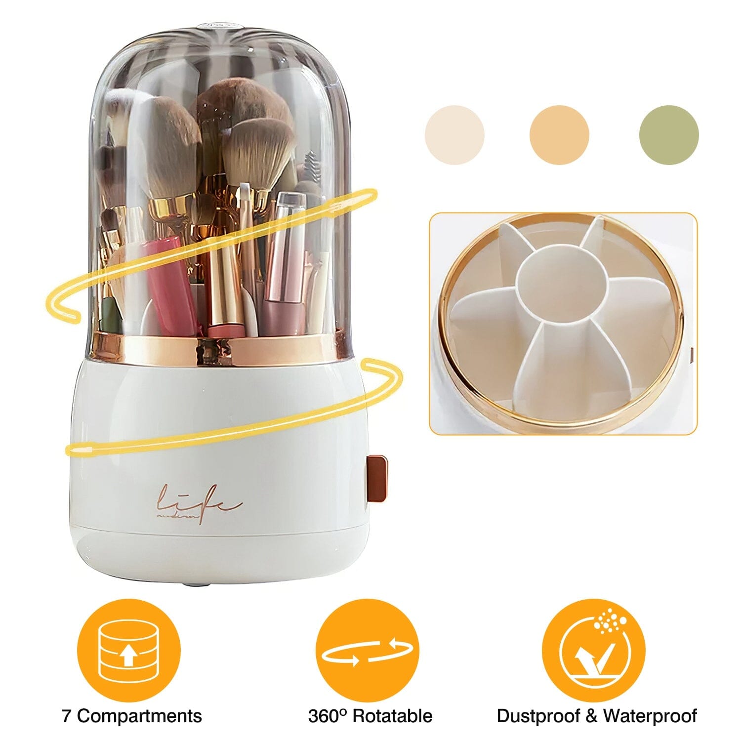 360∞ Rotating Makeup Brush Holder with Lid Makeup Organizer Under 70 Dollars