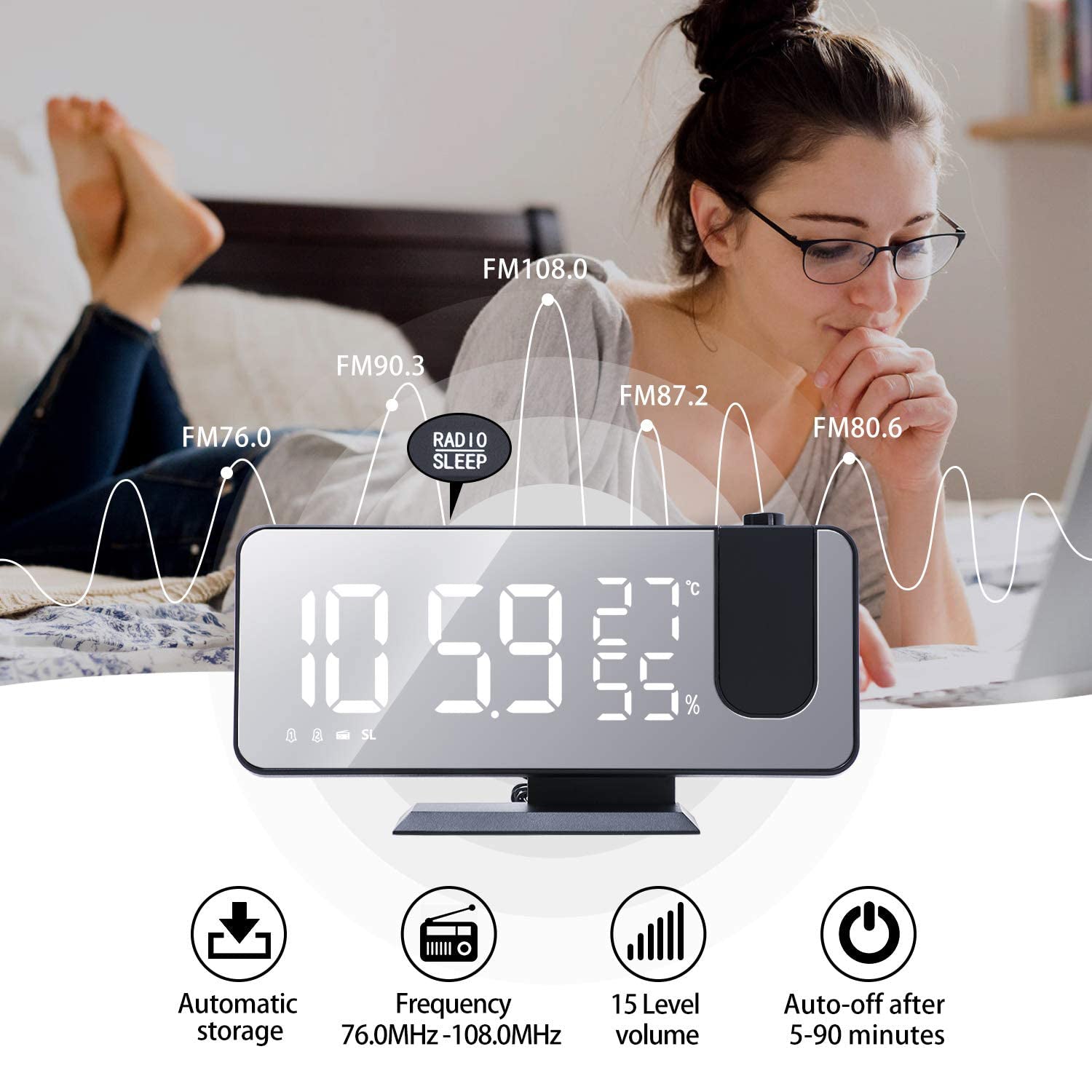 Bedroom Projection Digital Alarm Clock 2025 Unisex