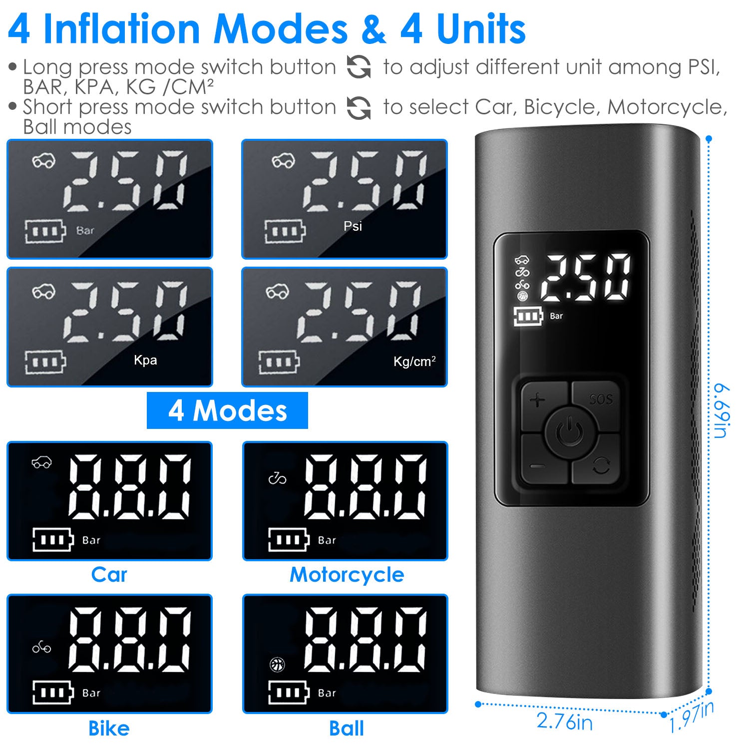 150PSI Cordless Car Tire Pump 6000mAh Rechargeable Tire Inflator Cheap Sale From China