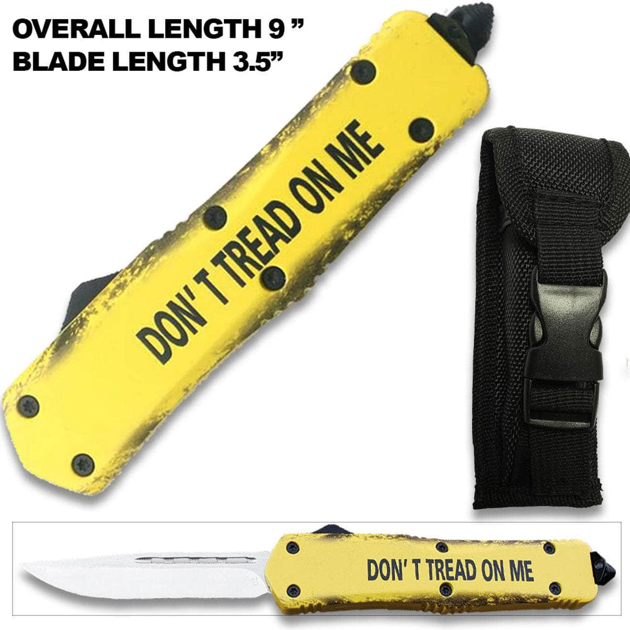 DON'T TREAD ON ME! Drop Point OTF Knife - Clip Plain USA OTFL-16YLW Free Shipping Sale Online