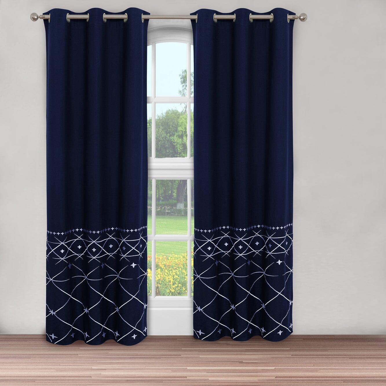 2-Piece Set: Global Indigo Embroidered Window Panel Pair Visit New