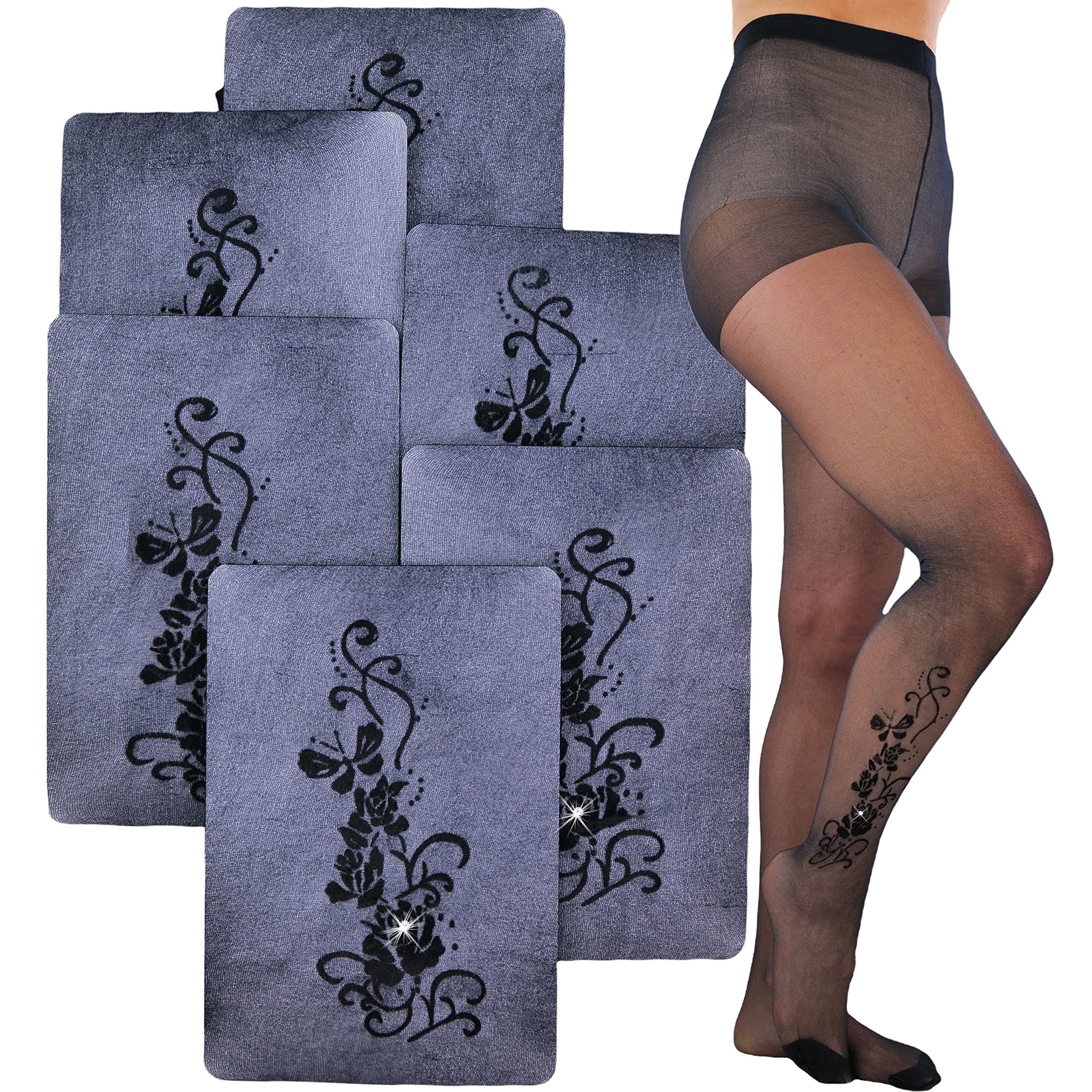 6-Pack: ToBeInStyle Women's Full Length Black Pantyhose with Ankle Print Design Buy Cheap Pice