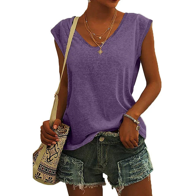 Women's Cap Sleeve T-Shirt Casual Loose Fit Tank Top Sale Best Sale