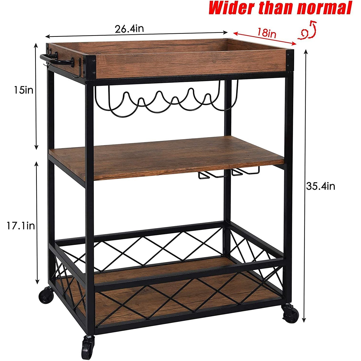 Usinso Industrial Rolling Bar Cart with 3 Tier Storage Shelves Clearance Get Authentic