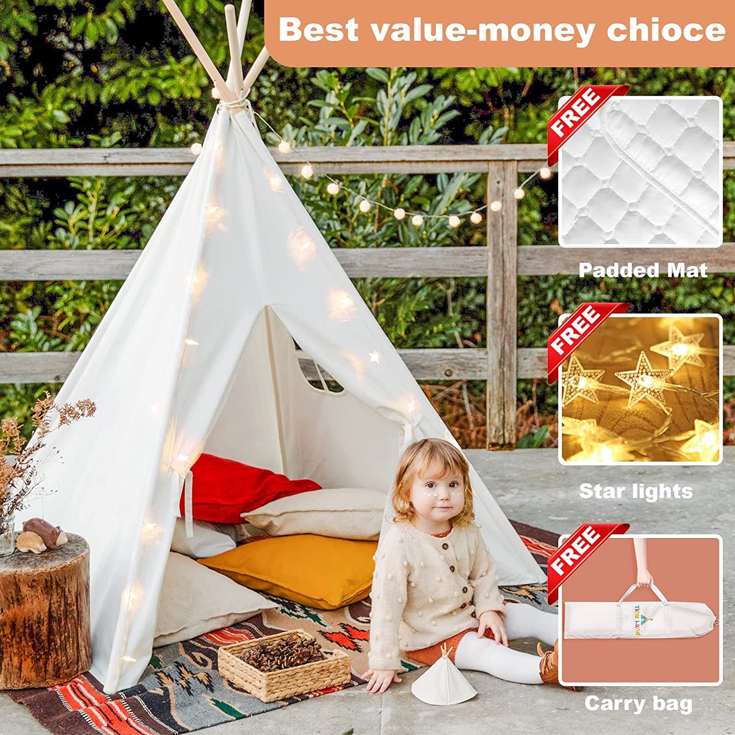 Teepee Tent for Kids - Play Tent Indoor Outdoor Cotton Canvas Cheap Pice Original