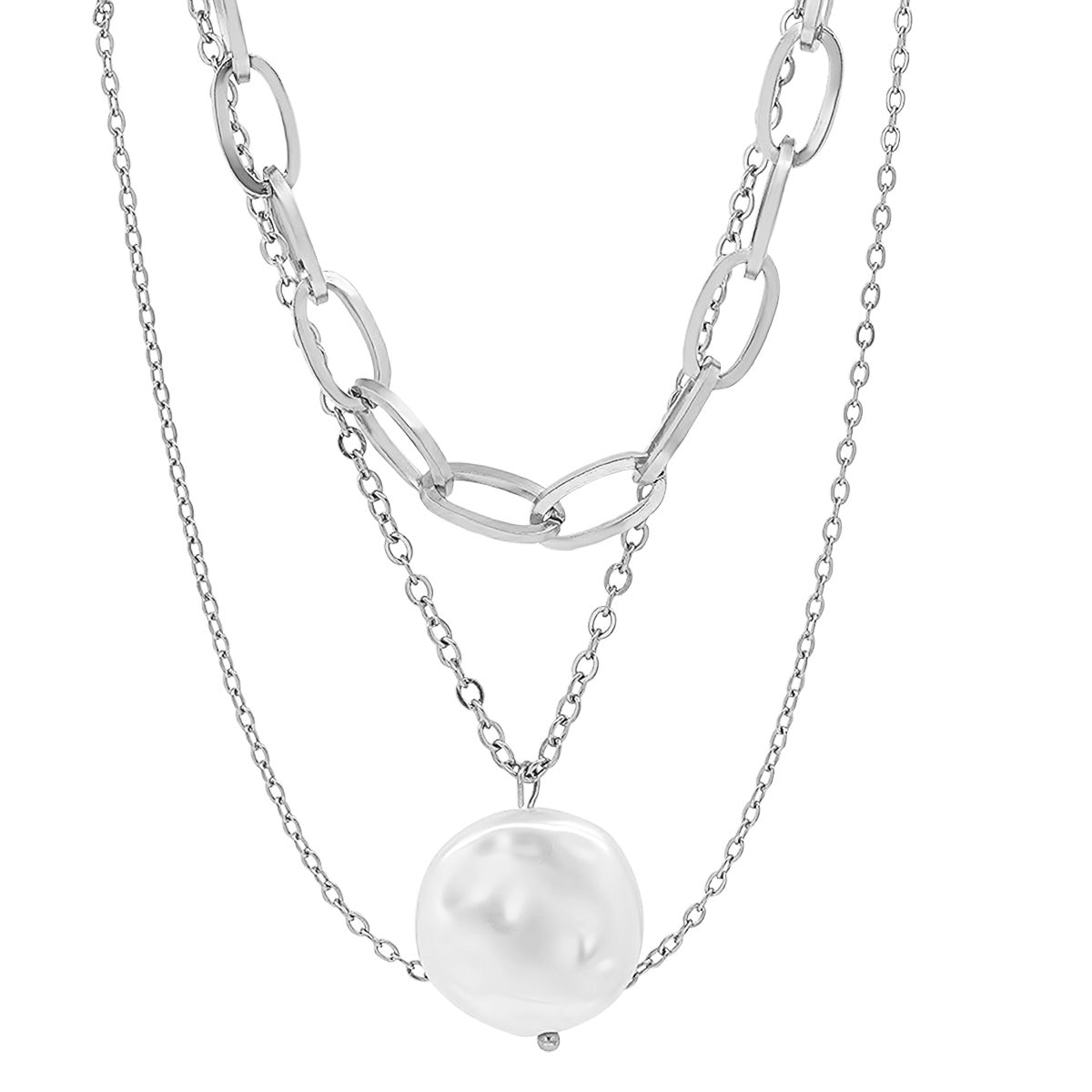 Multi Row Chain Necklace with Pearl Charm Discount Visit New