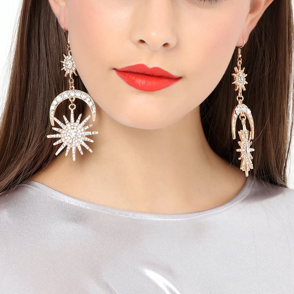 Exaggerated Luxury Sun Moon Stars Drop Earrings Get Authentic Sale Online