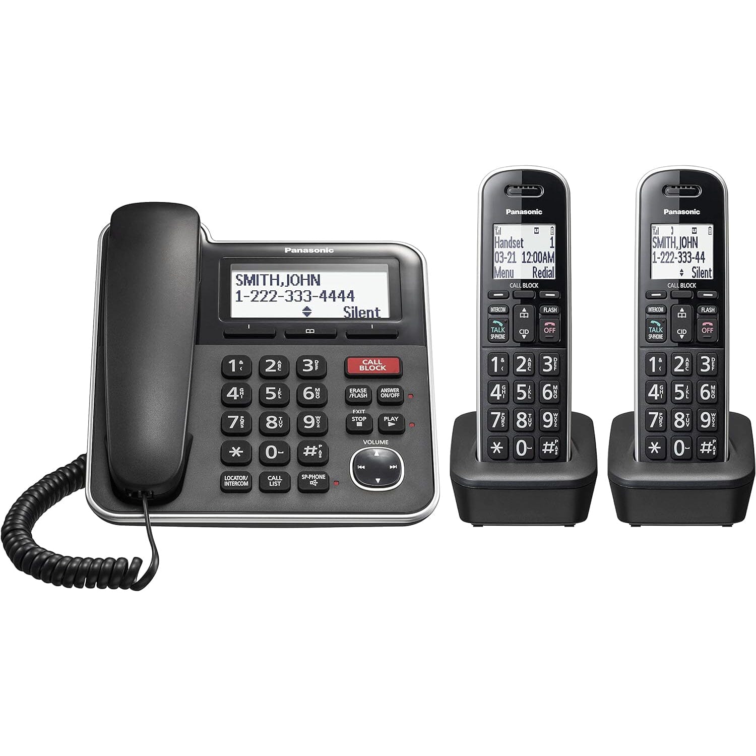 Panasonic Expandable Corded/Cordless Phone System with Answering Machine and One Touch Call Blocking – 2 Handsets  (Refurbished) Clearance High Quality