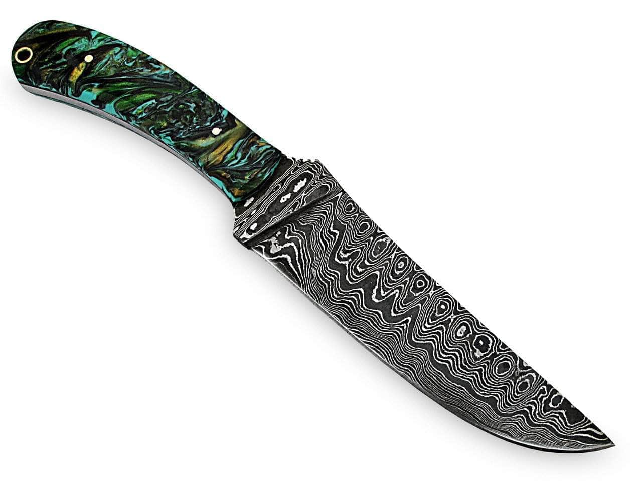 White Deer Large Executive Damascus Knife, 5.4 Blade, Green Resin Handle, Sheath WDM-2374 Free Shipping Clearance Store