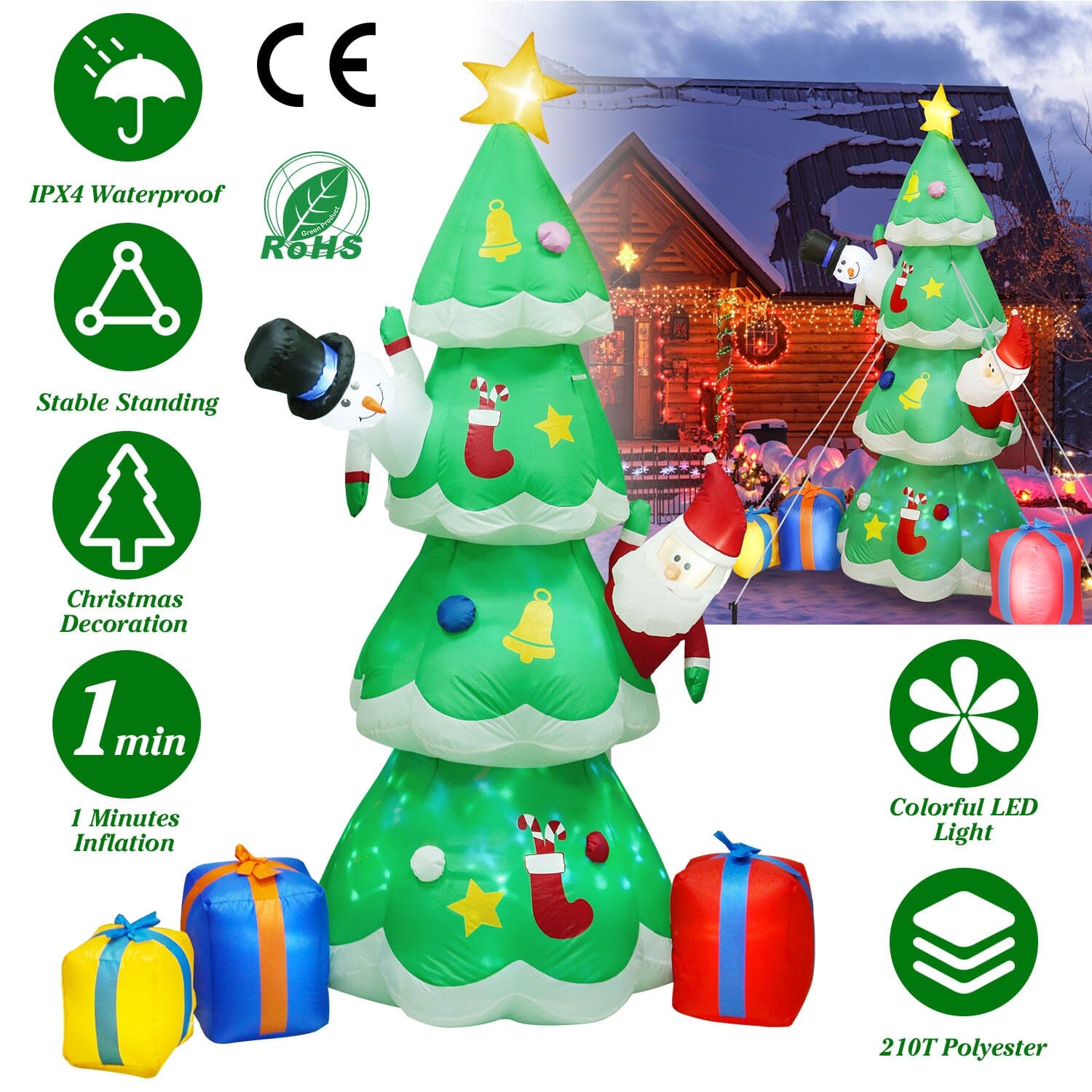 Christmas Tree Inflatable Decoration with LED Light Built-in Air Blower Discount Footaction