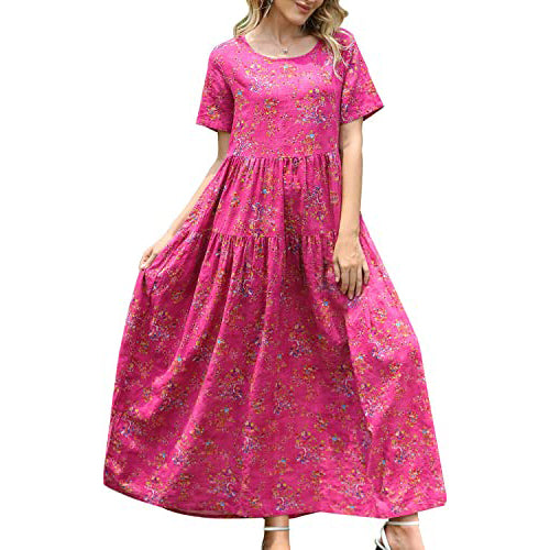 Women Casual Loose Bohemian Floral Dress Cheap High Quality