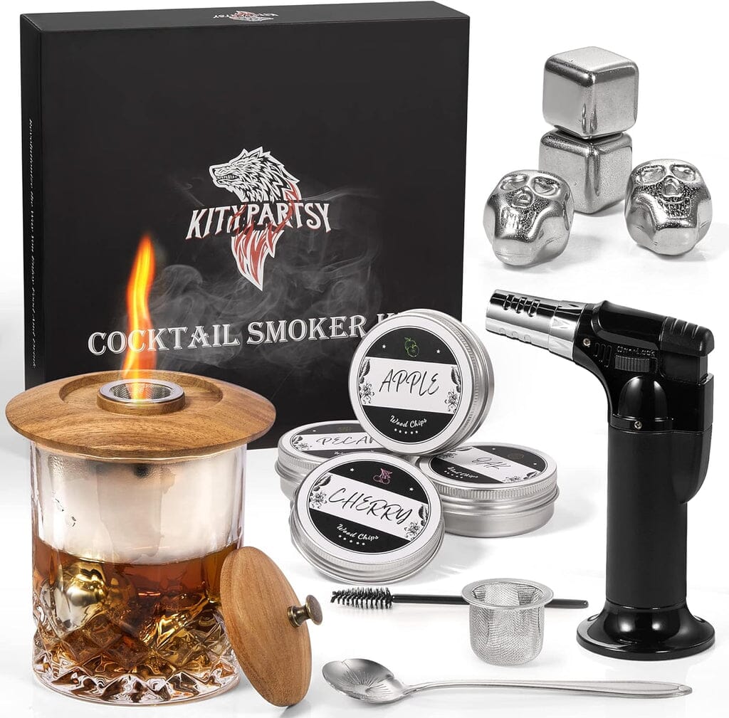 Kitypartsy Cocktail Smoker With Torch, Wood Chips, and Stainless Steel Ice Cubes Clearance 100% Original