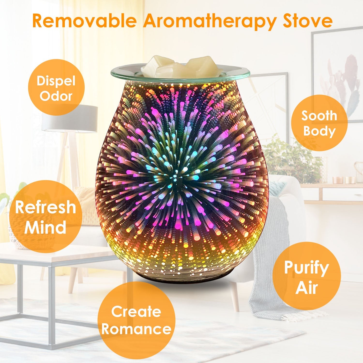 3D Fireworks Glass Wax Warmer Electric Wax Burner Night Lamp Big Sale Cheap Online