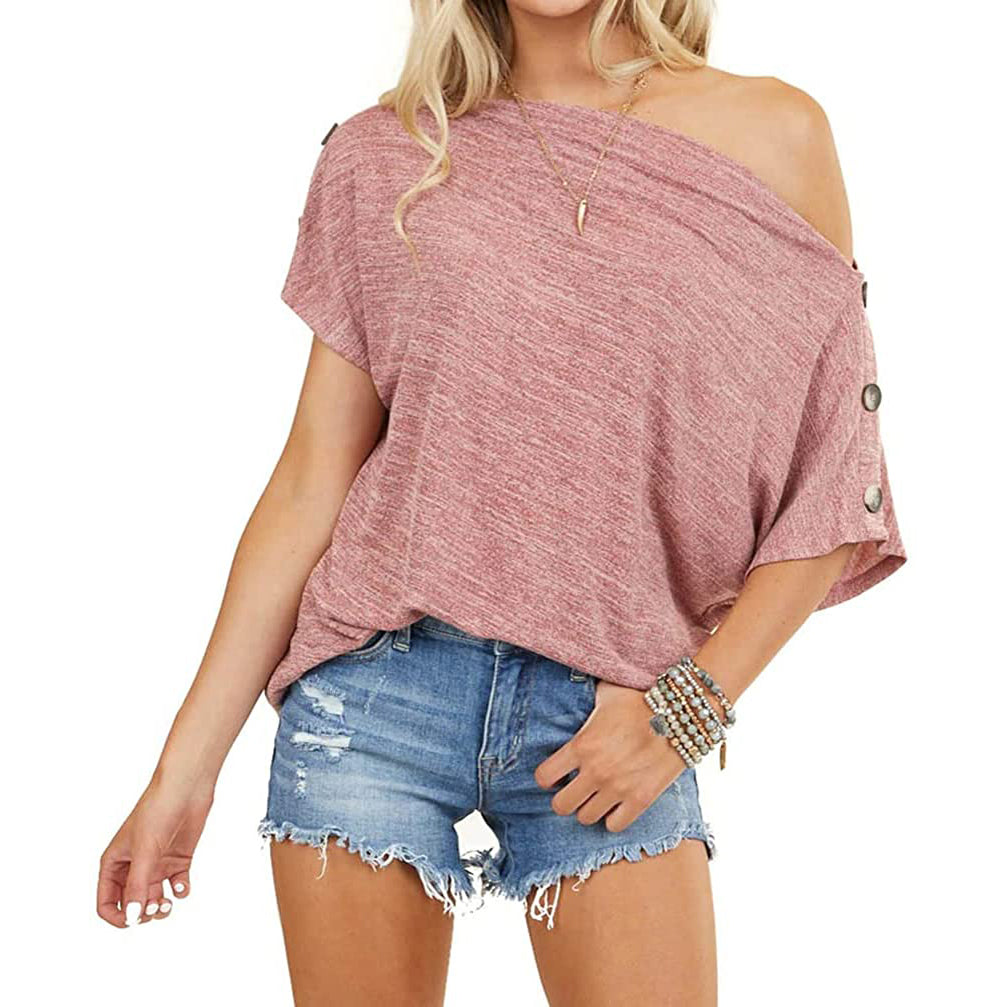 Women's Off Shoulder Button Down Short Sleeve Shirt Clearance 2025 New