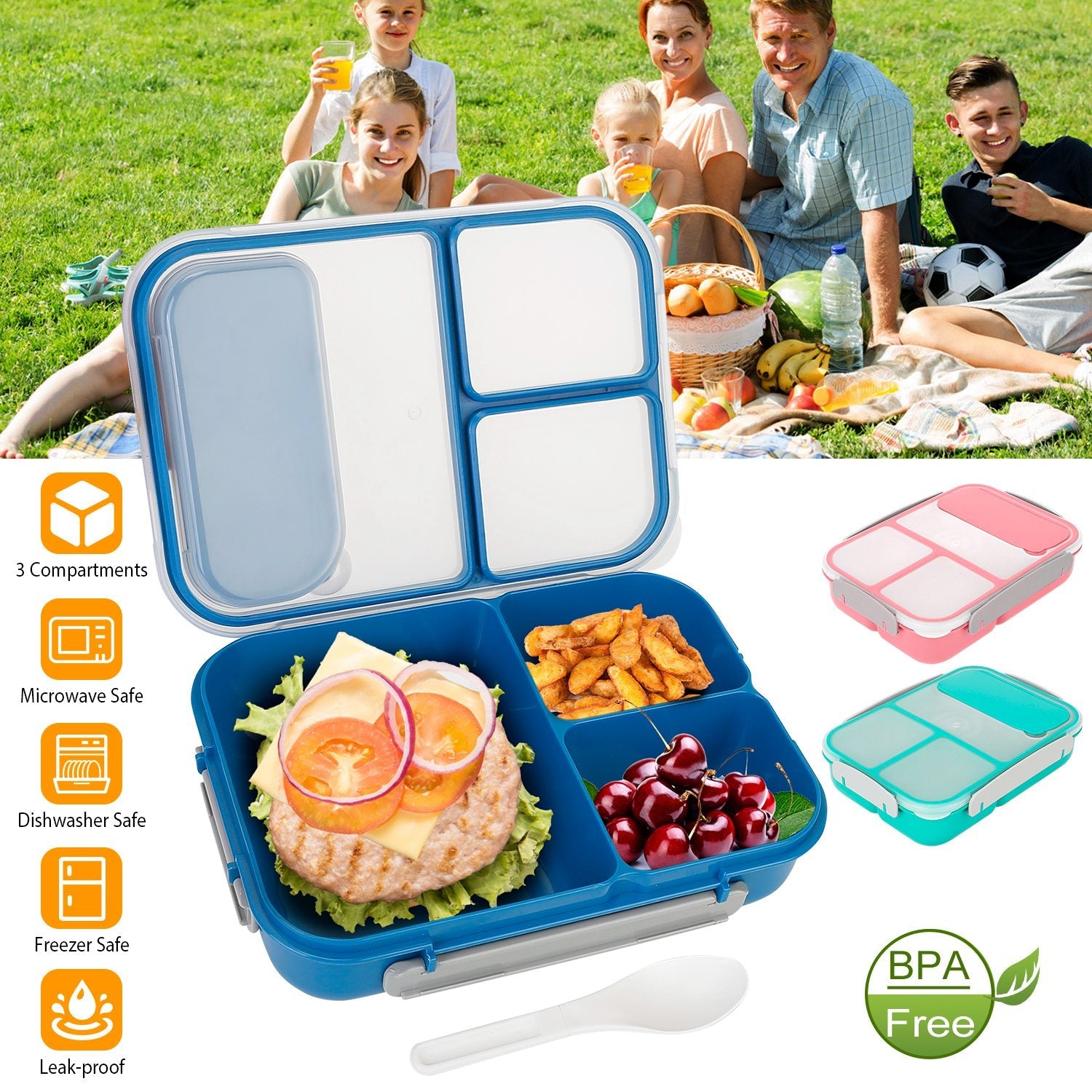 Bento Box Portable Lunch Box Picnic Food Storage with 3 Compartments Cheap Sale Comfortable