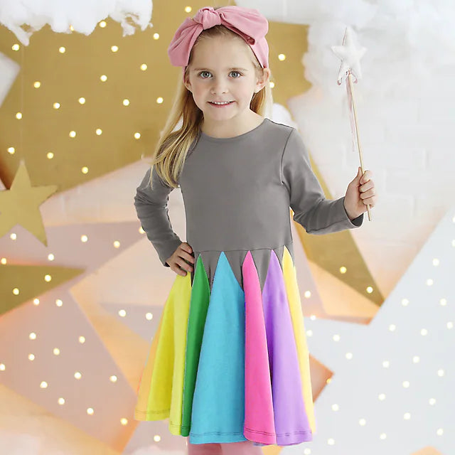 Girls' Rainbow Casual Dress Original Cheap Pice