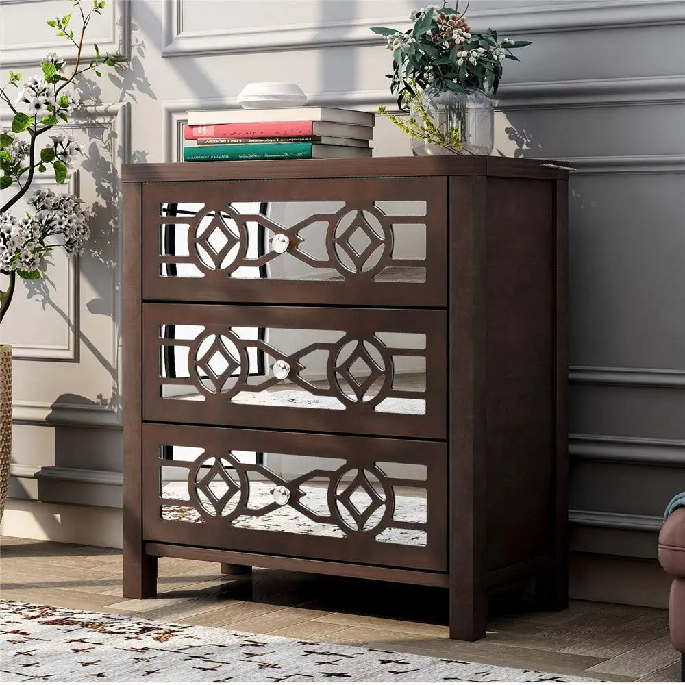 Mirrored Carved Pattern Modern Gold Finish Bedroom Nightstand Sale With Mastercard