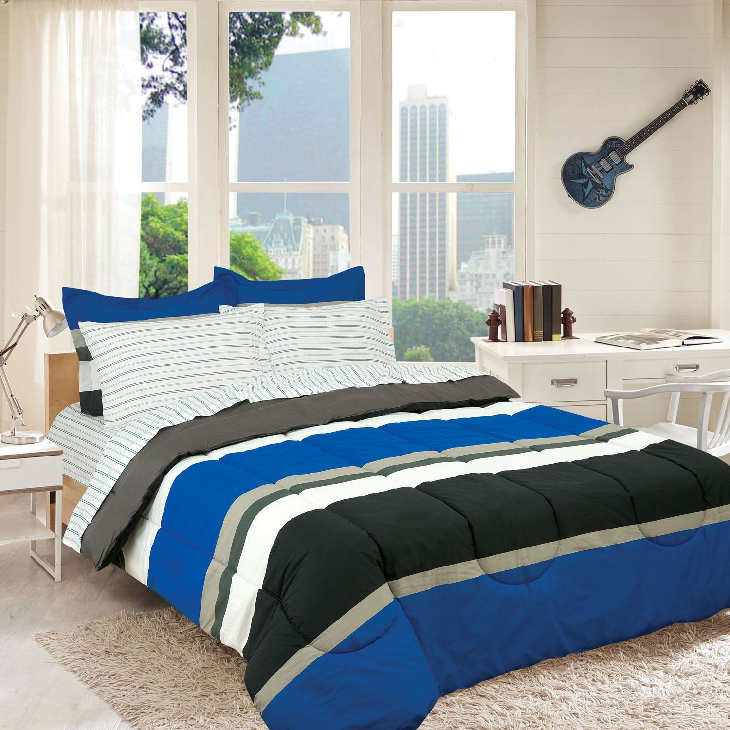 Brooklyn Flat Rugby Stripe Bed-in-a-Bag Set Supply